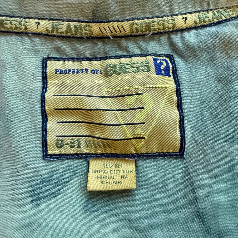 Vtg Guess Jeans Camouflage Military Jacket Women's Patches Green Brown‎ Zipper - Picture 6 of 8